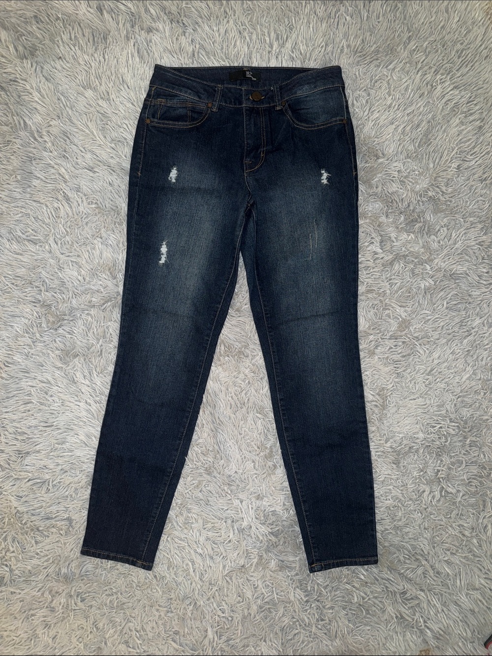 1822 Denim Dark Blue Skinny Jeans with Subtle Distress